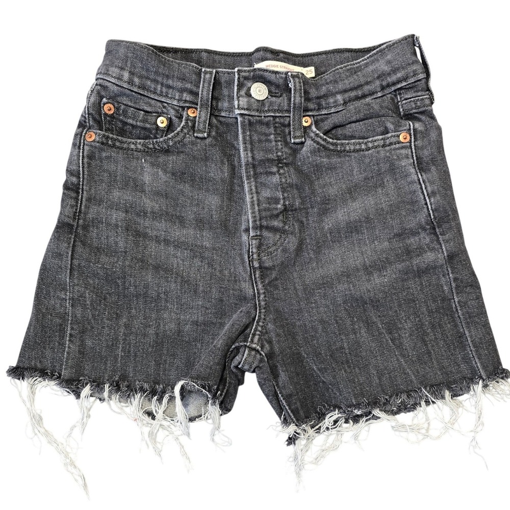 Levi's Wedgie Straight Cut Off Shorts Women 25 Black High Rise Frayed Raw Hem